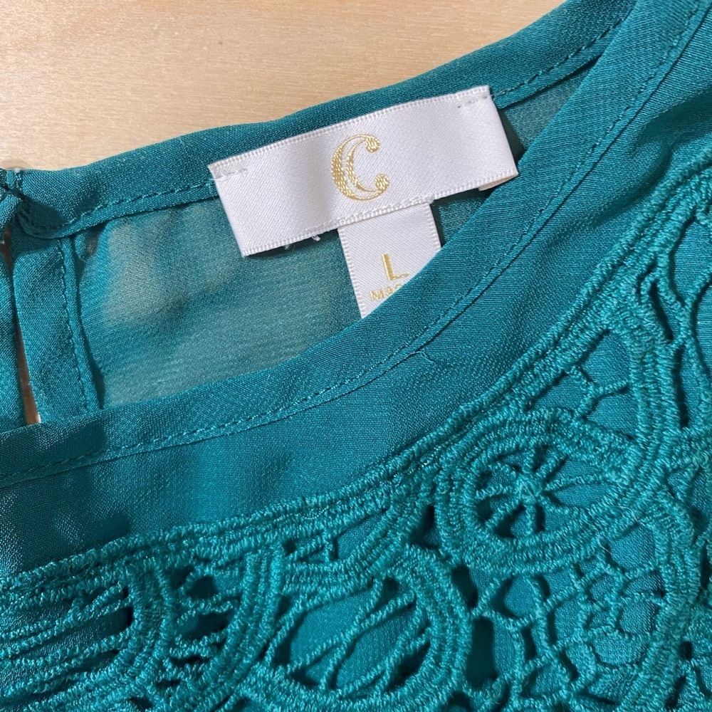 C Teal Blouse with Lace Accent Large (OA) - Picture 5 of 8